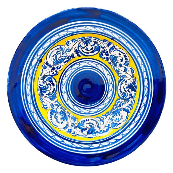 Blue White Yellow Shallow Bowl Plate 9 3/4 Inch L Marked Sevilla - Picture 1 of 6
